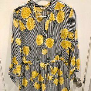 Black and White stripped yellow flower dress 3/4 sleeves size L